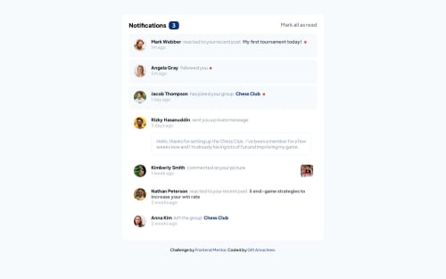 Built this notification page with HTML, CSS and JavaScript coding ...