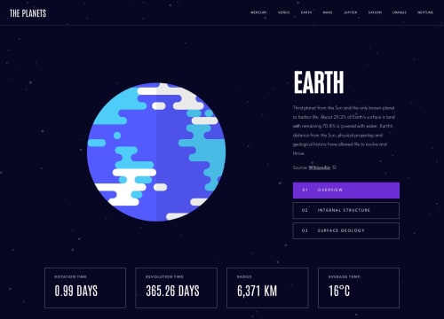 Planets Factsheet with React coding challenge solution
