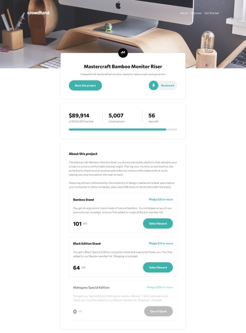 Crowdfunding product page using React + Tailwind coding challenge solution