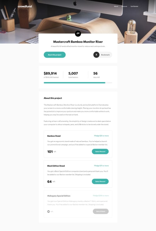 Crowdfunding product page using Tailwind CSS coding challenge solution
