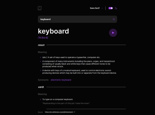Dictionnary app using ReactJS, CSS coding challenge solution