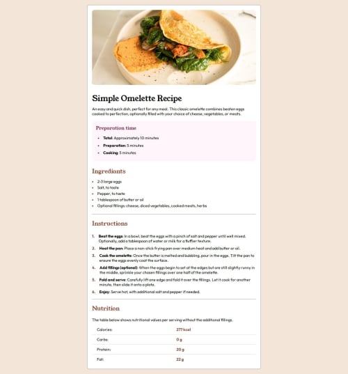 Simple Omelette Recipe coding challenge solution