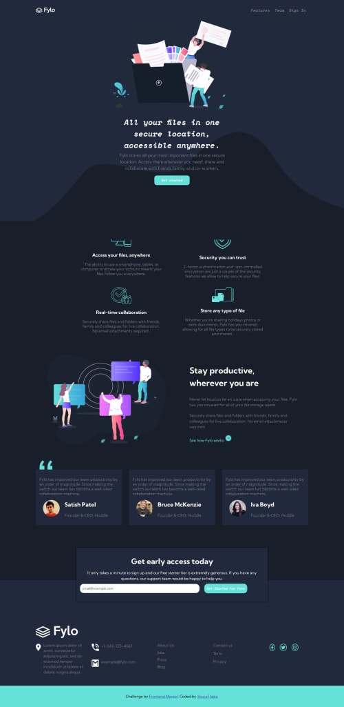 responsive Fylo dark theme landing page ysing react coding challenge ...
