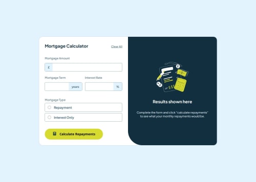 Mortgage repayment form solution using pure CSS and JS coding challenge ...