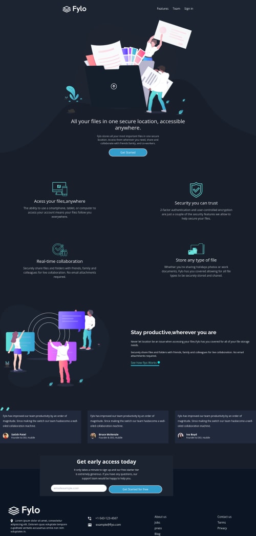 Flyo Dark theme landing page using Tailwind Css coding challenge solution