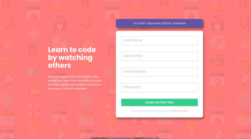 Intro component with sign-up form using Sass coding challenge solution