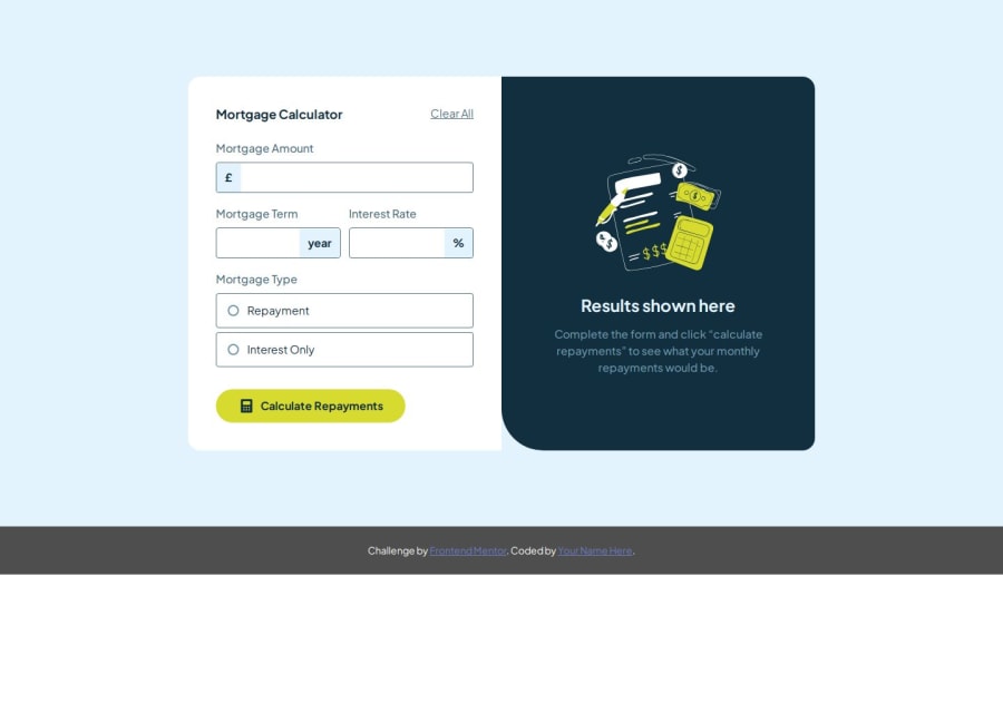 Frontend Mentor Mortgage repayment calculator coding challenge solution