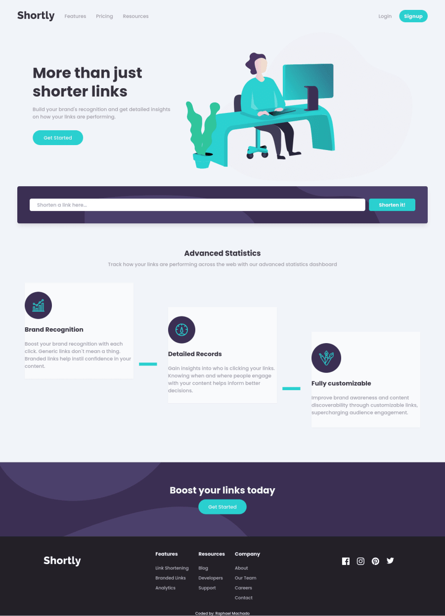 Frontend Mentor urlshorteninglandingpage with vanilla JS and