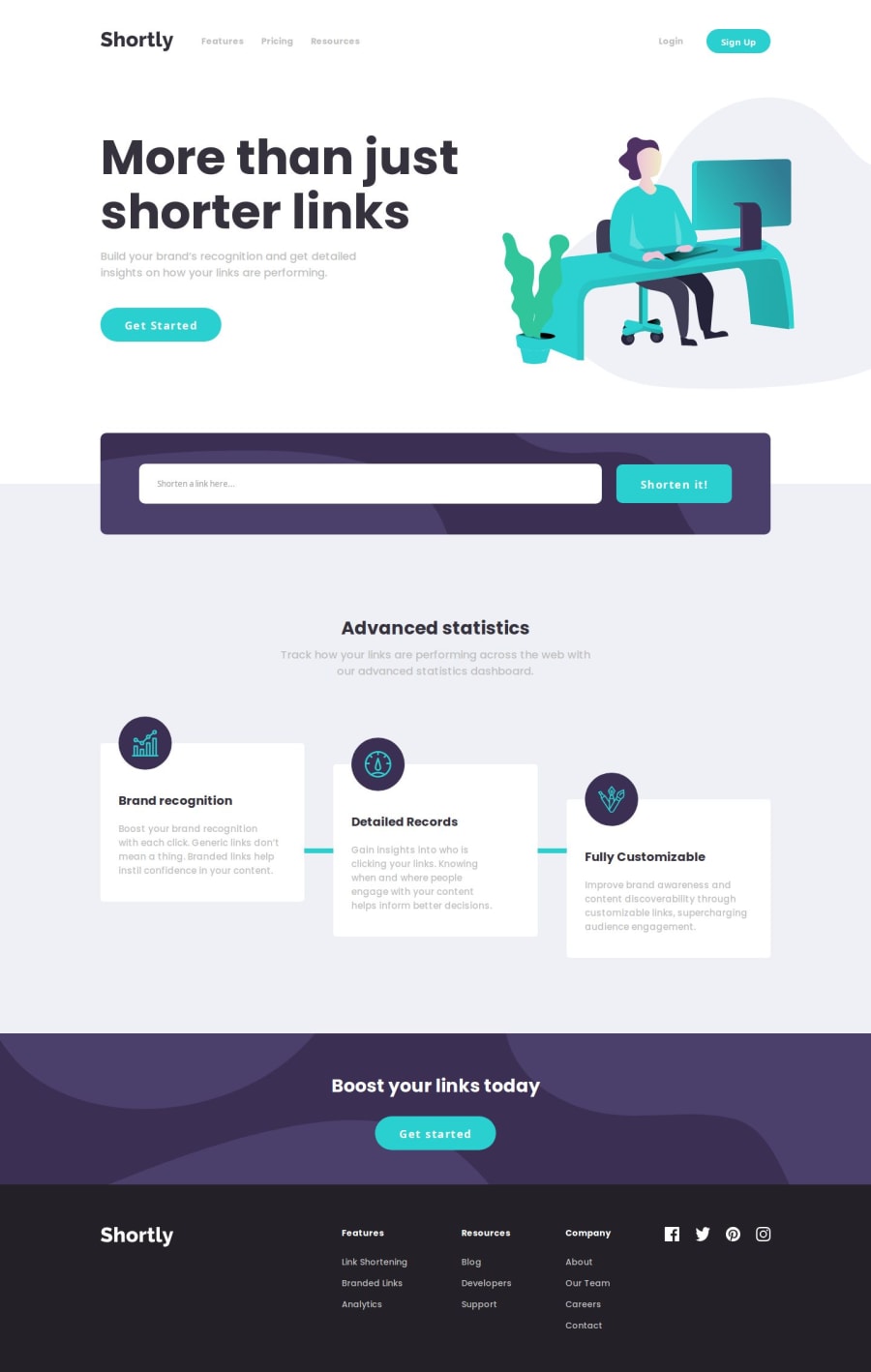 Frontend Mentor URL shortening landing page in HTML/CSS/JS coding