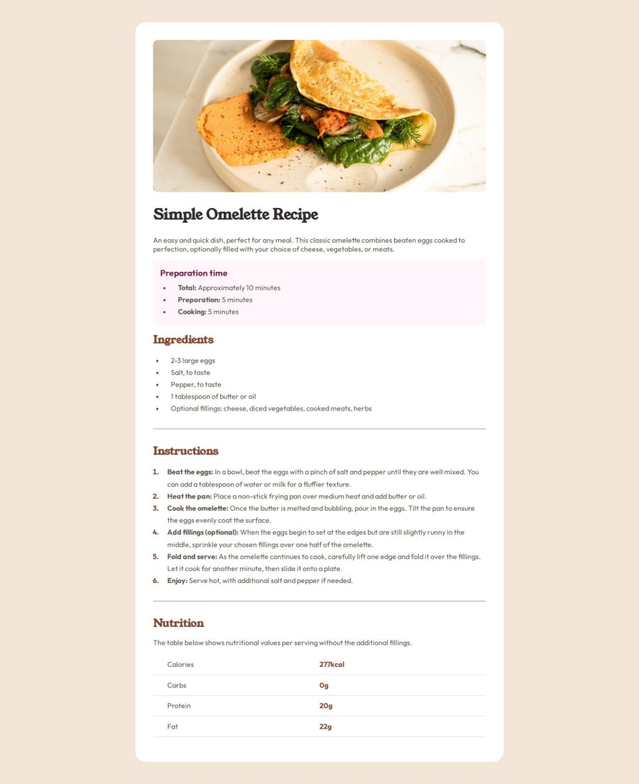 Frontend Mentor | Omelette responsive coding challenge solution