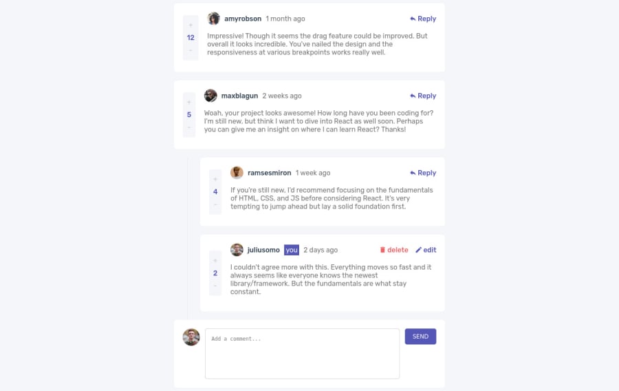 Frontend Mentor | Frontend Mentor - Interactive comments section ...