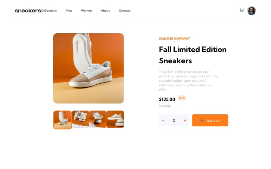 Frontend Mentor | Sneaker E-commerce Solution coding challenge solution