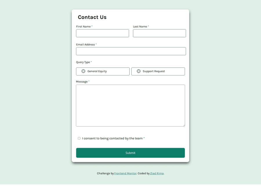 Frontend Mentor | Responsive Contact Form coding challenge solution