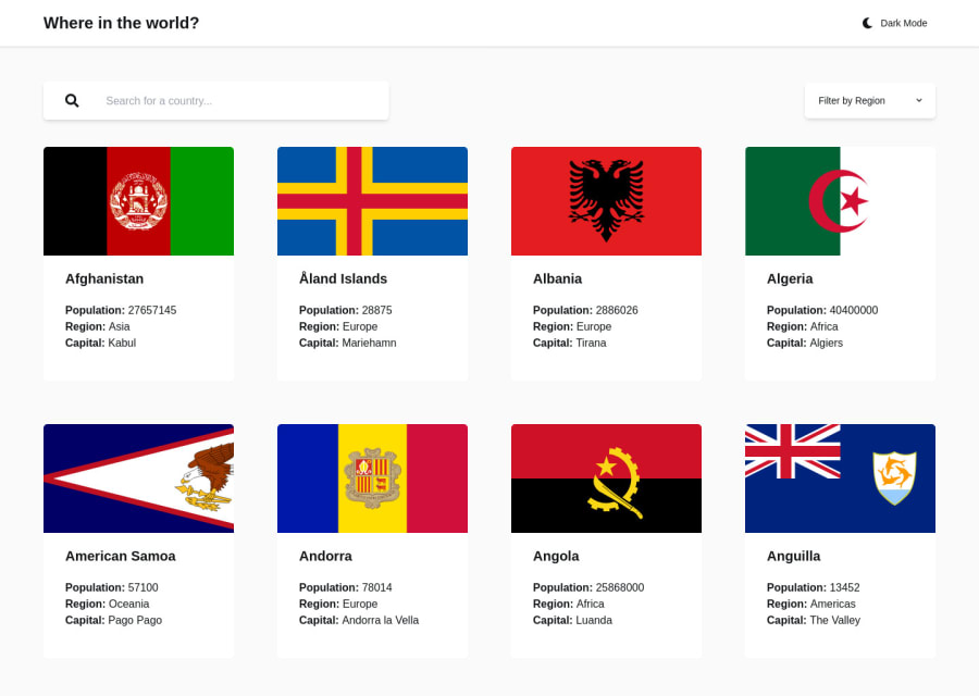 REST Countries API with color theme switcher
