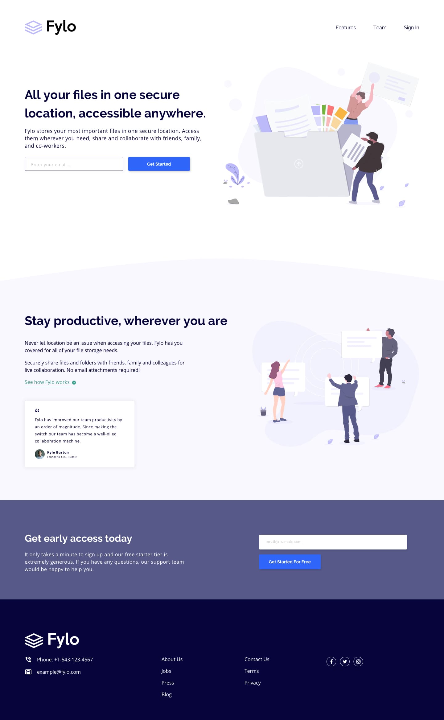 Design preview for Fylo landing page with two column layout coding challenge