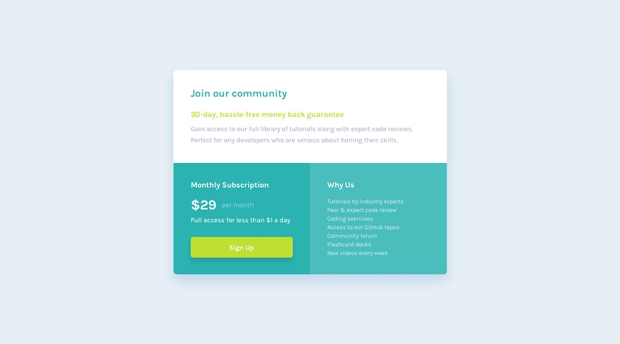 Design preview for Single price grid component coding challenge