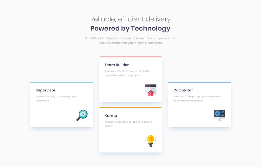 Design preview for Four card feature section coding challenge