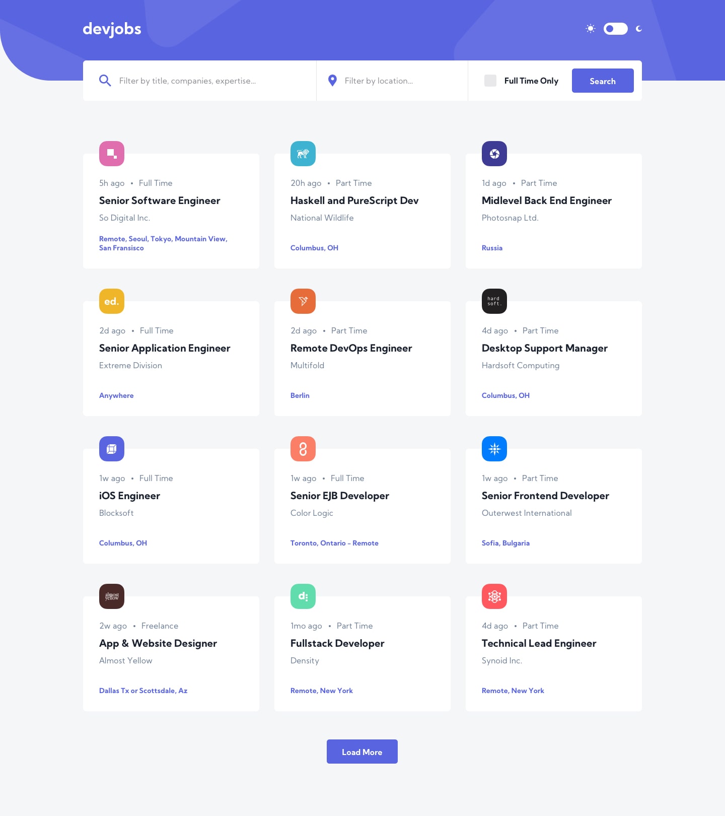 Design preview for GitHub Jobs API coding challenge