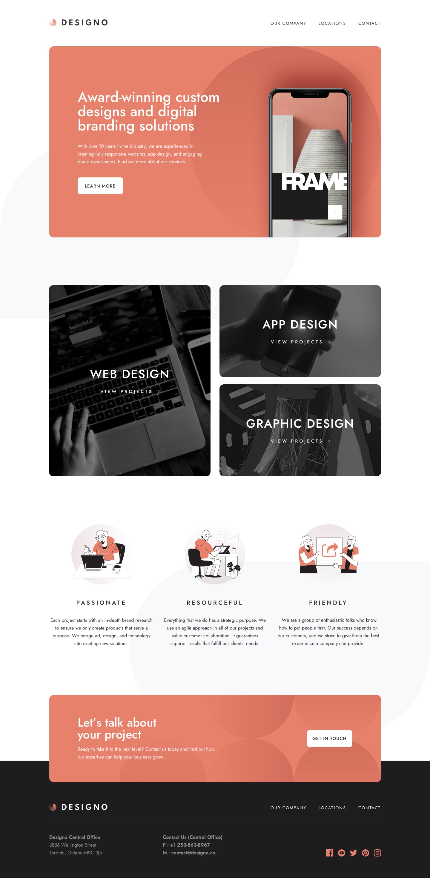 Design preview for Designo multi-page website coding challenge