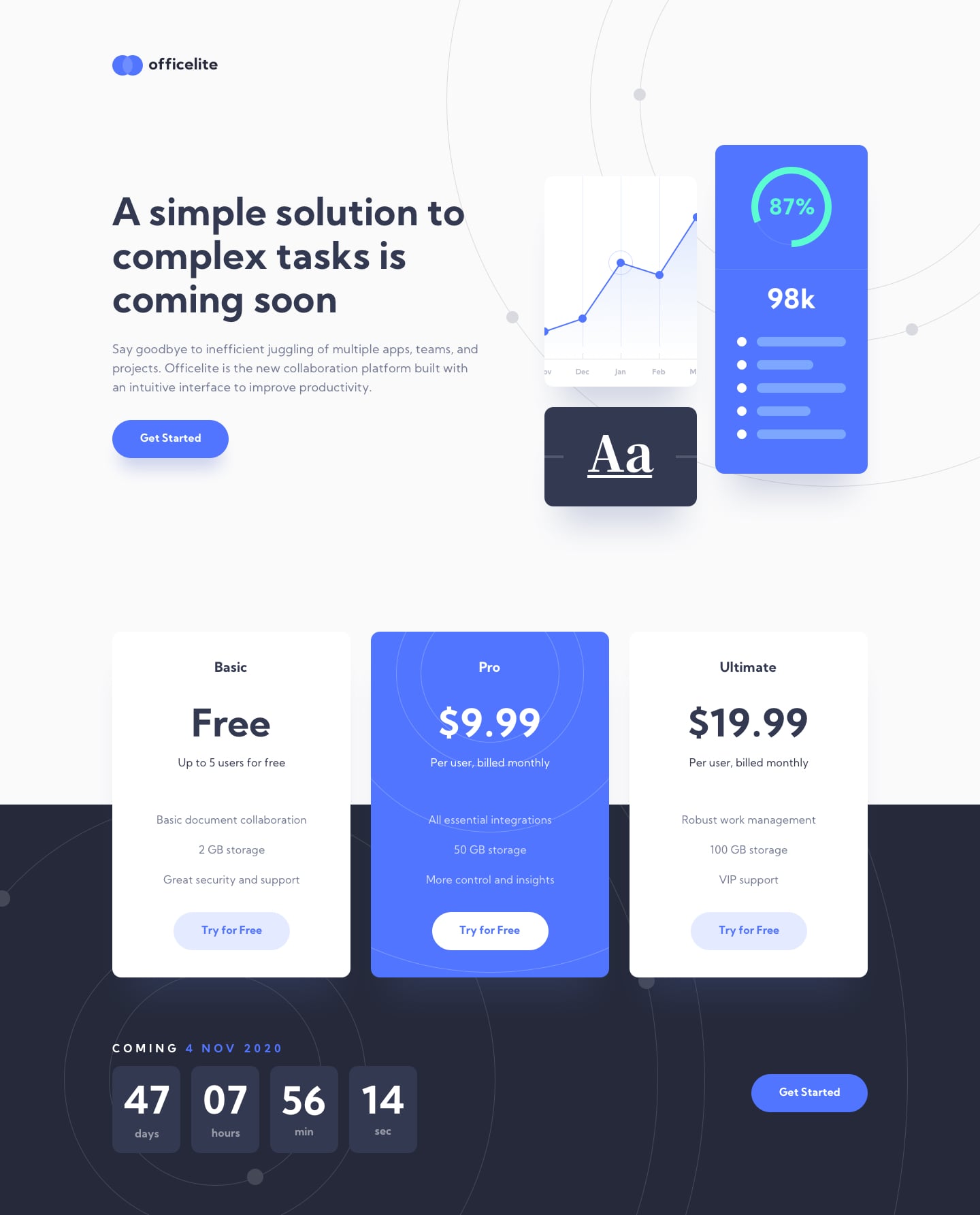 Design preview for Officelite coming soon site coding challenge