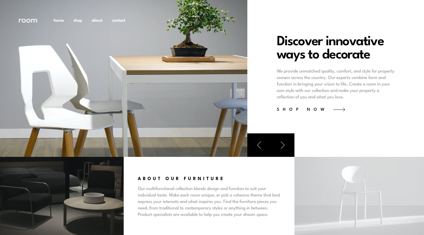 Design preview for the Room homepage coding challenge