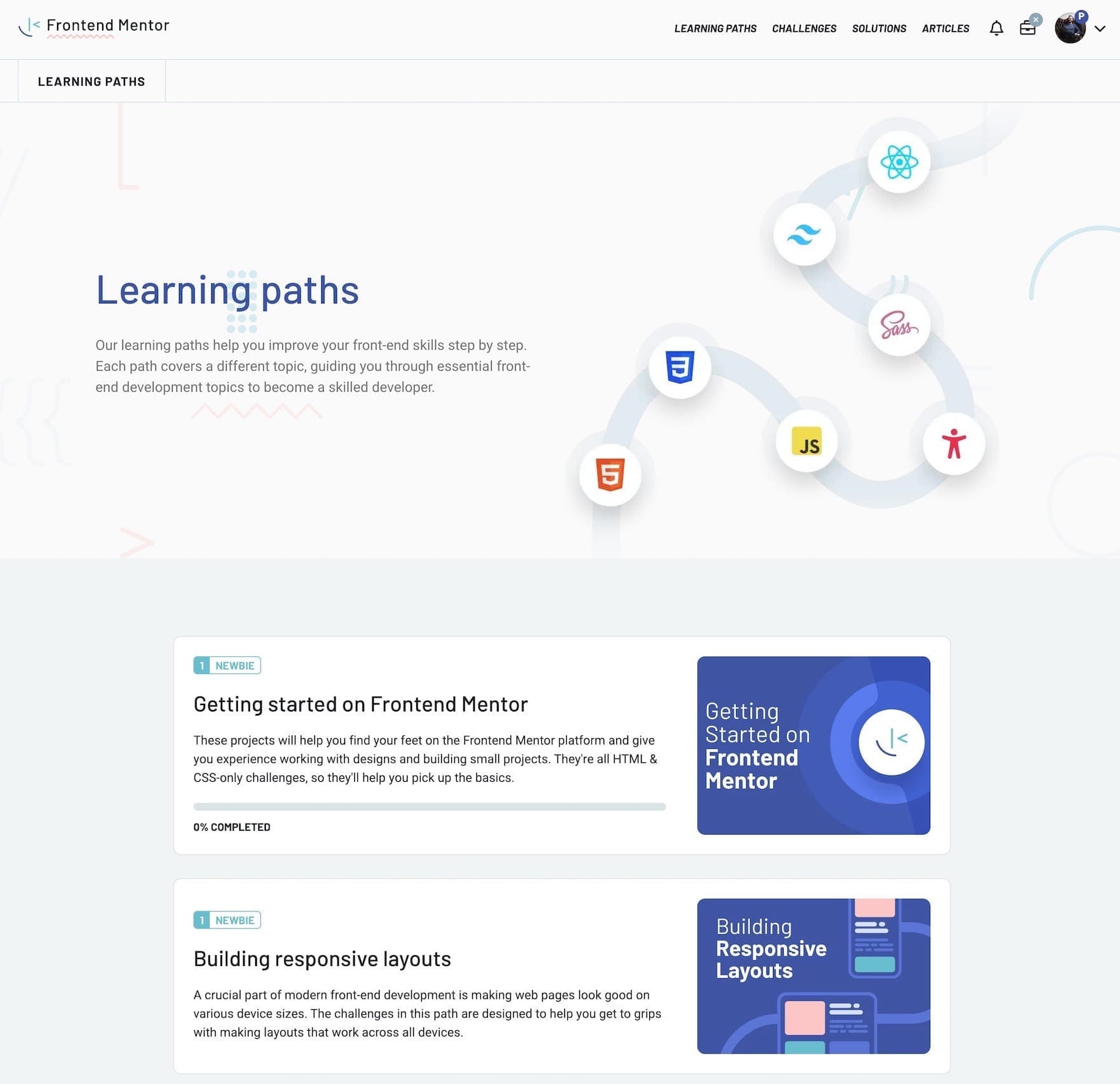 Screenshot of the learning paths index page on the platform.