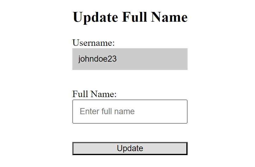 A form showing a read-only username field that cannot be edited.