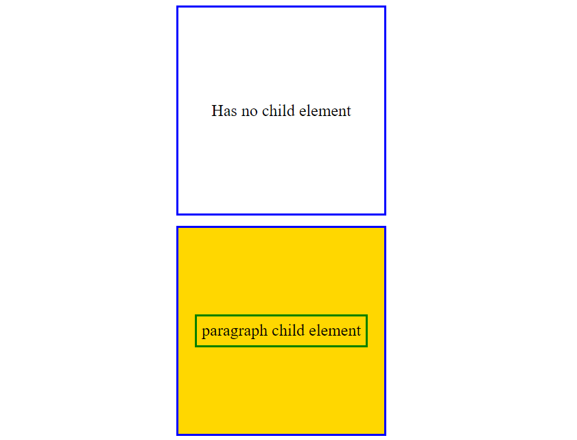 Two rectangular elements, with the element that has a paragraph child displaying a gold background.