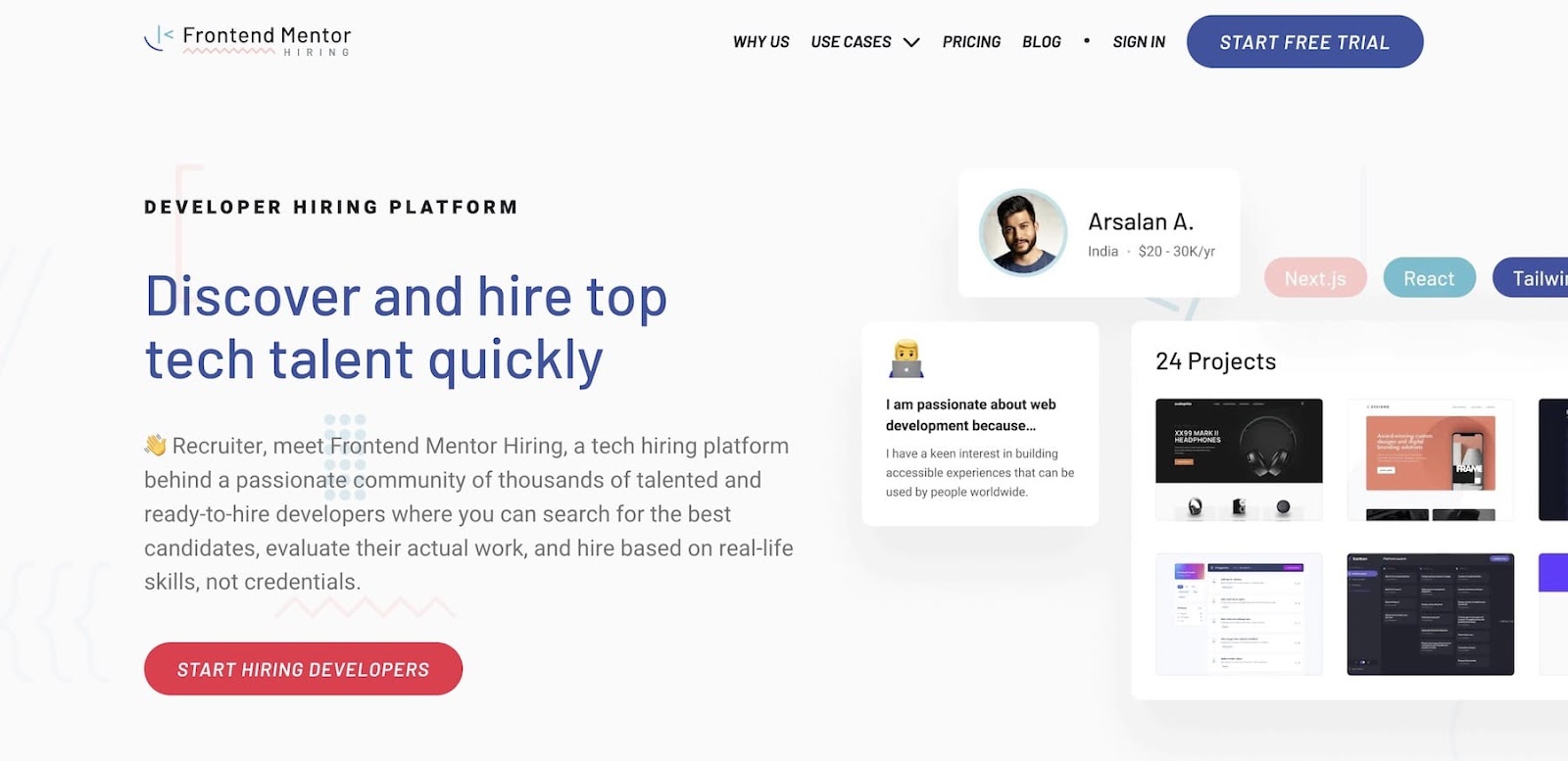 FrontEnd Mentor Hiring, the best tech hiring platform.