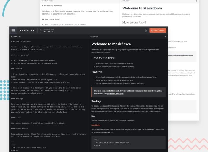 In-browser markdown editor with live preview pane