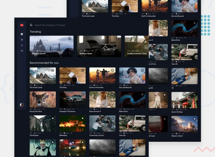 Entertainment web app showing interface movies and TV series