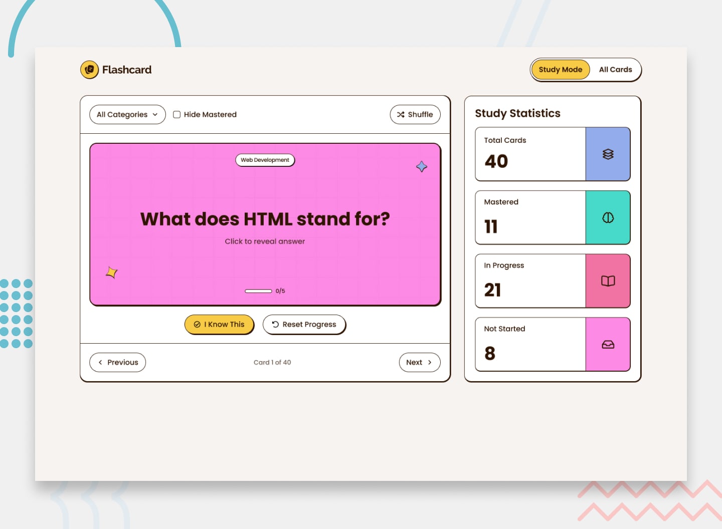 Frontend Mentor | Flashcard app coding challenge