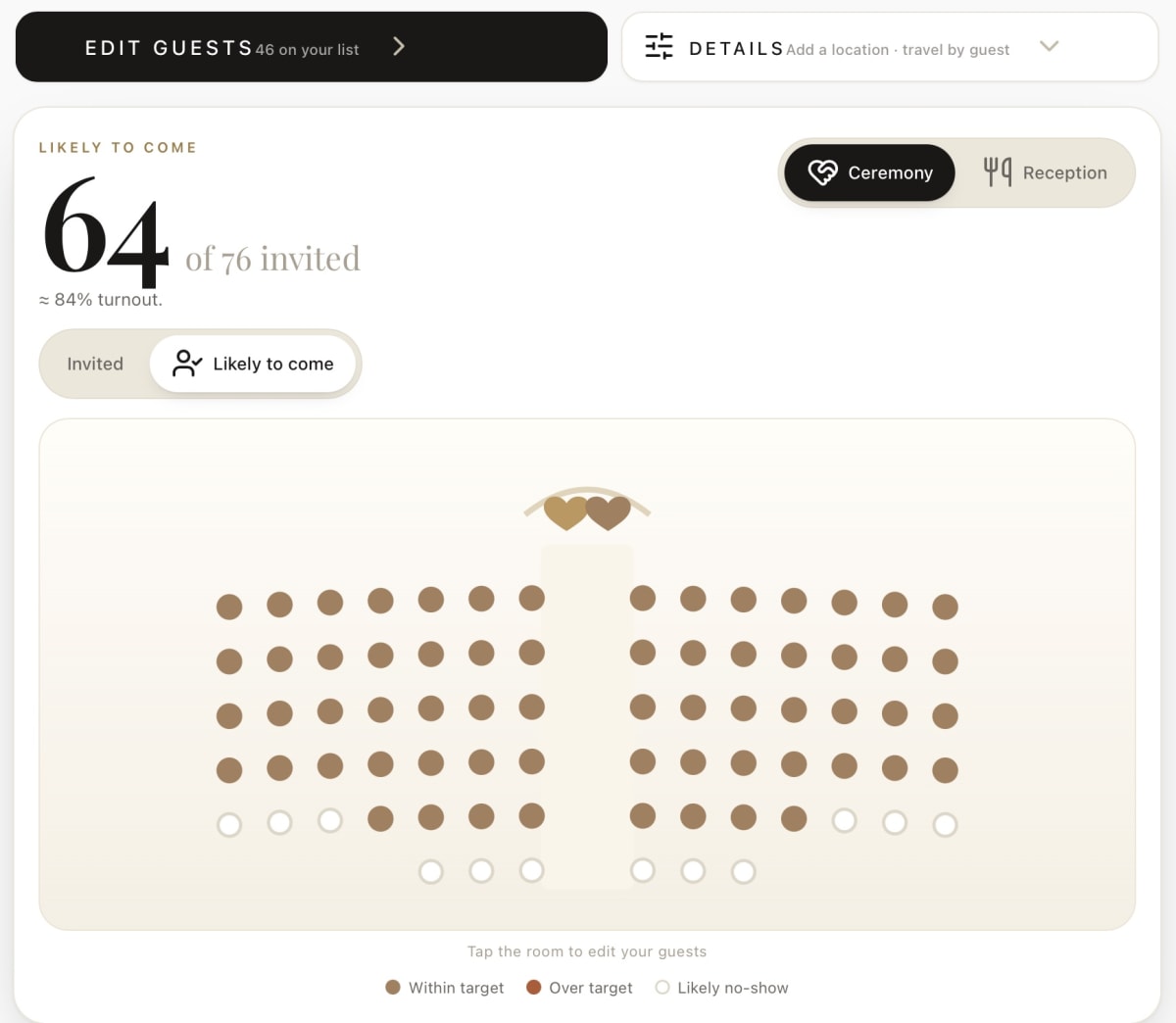 WeddingUFO guest list planner and estimator