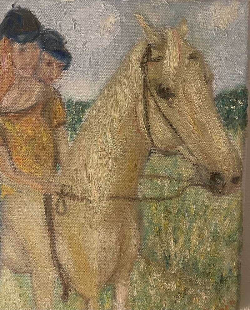 Jennifer & Robin with Sawyer — Oil on Canvas, 8x10