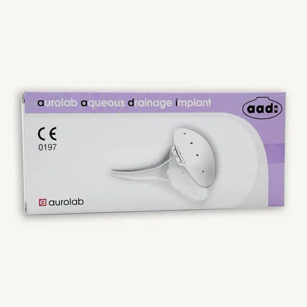 GLAUCOMA IMPLANT, AQUEOUS HUMOR DRAINAGE, AADI BRAND BY AUROLAB.