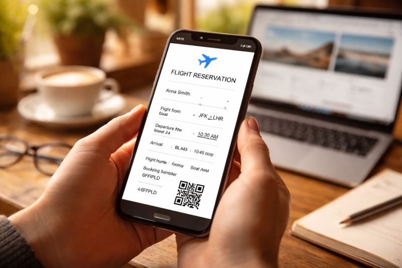 Étapes de réservation d'un vol retour temporaire sur smartphone