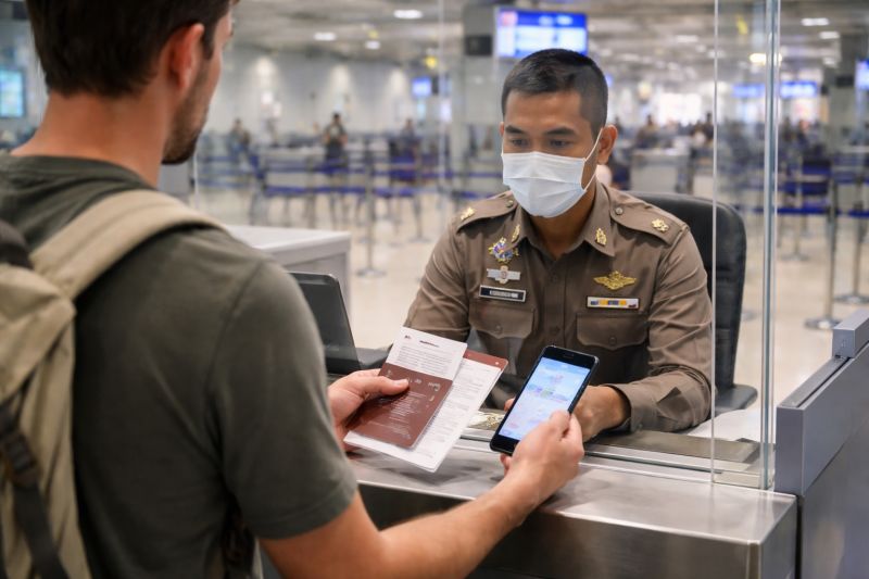 Contrôle du billet retour à l'immigration thaïlandaise