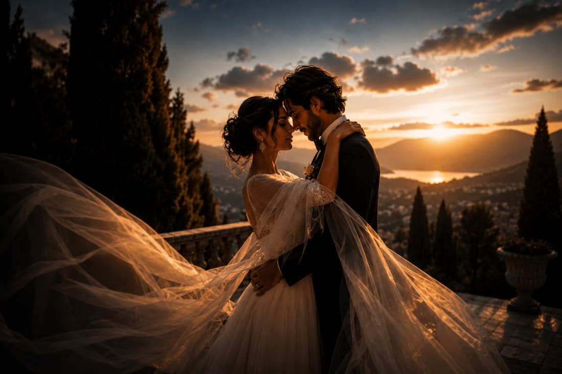 Page d'accueil du modèle Studio A : couverture pleine page d'un site de photographe de mariage