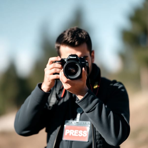 Journaliste avec appareil photo