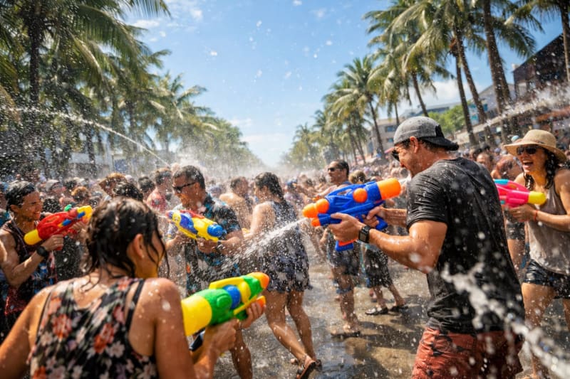 Songkran Pattaya Beach Road bataille eau