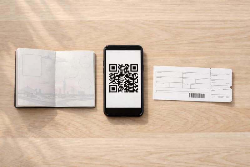 Passeport, QR code TDAC et carte d'embarquement