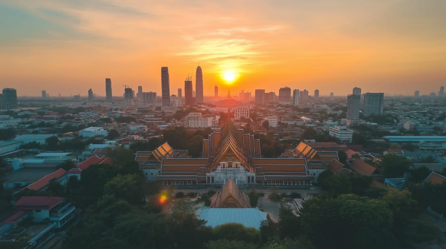 Vue aérienne drone Bangkok coucher de soleil