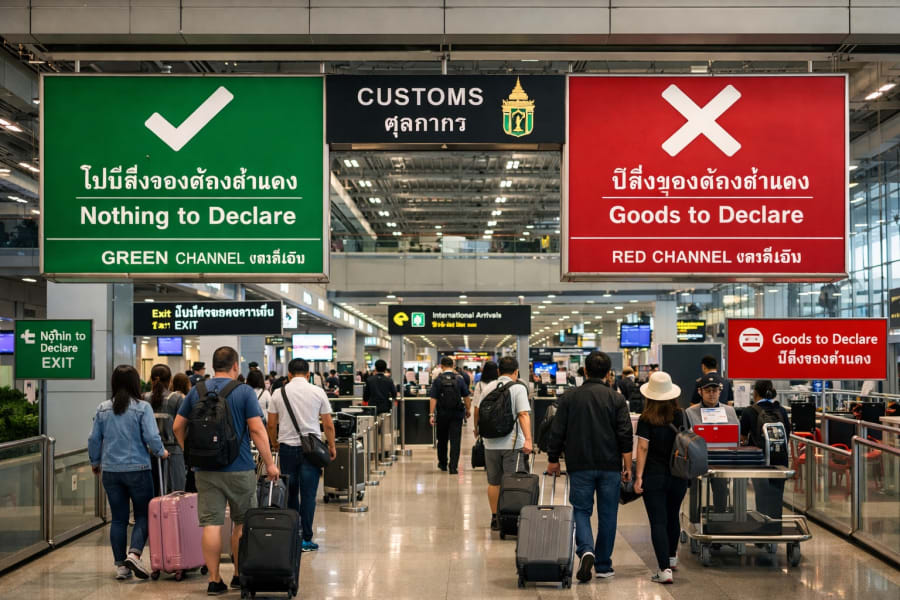 Green Channel Red Channel douane aéroport Thaïlande