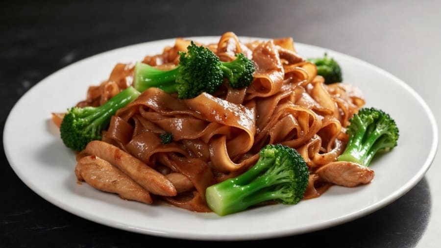 Pad Siew nouilles larges poulet brocoli Thaïlande