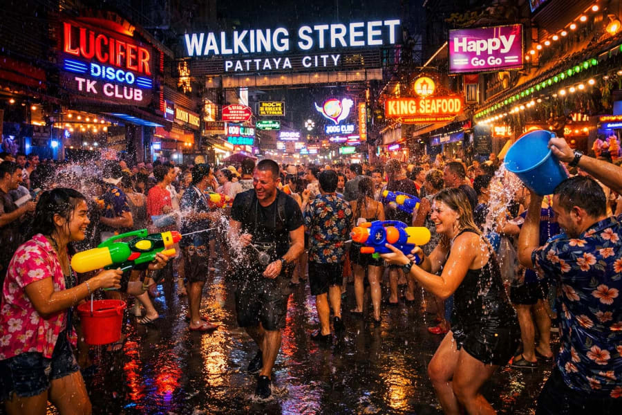 Walking Street Pattaya Songkran nuit néons