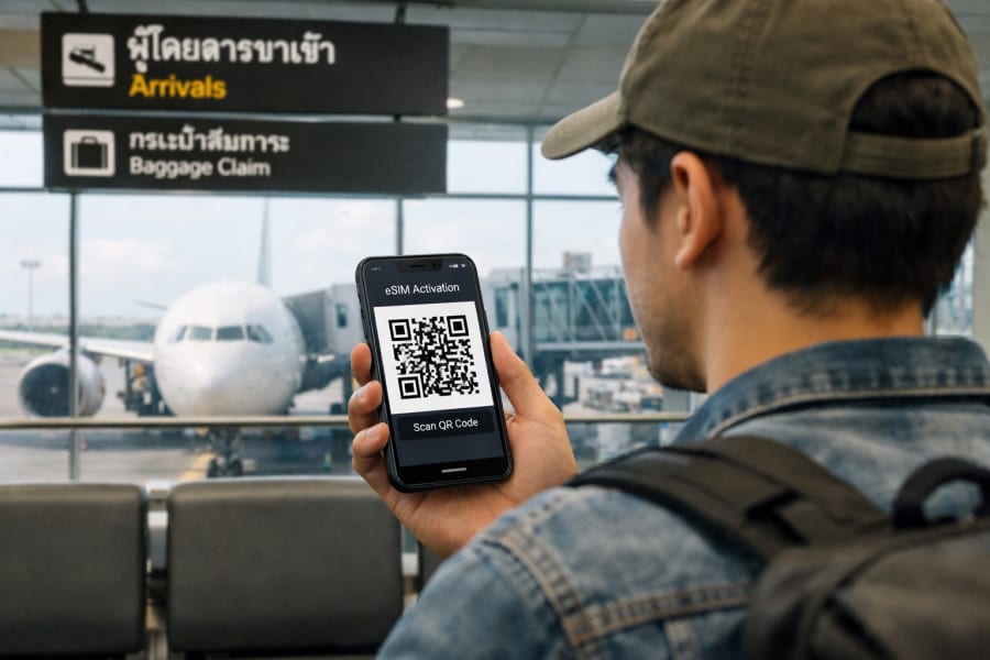 Smartphone avec eSIM et connexion en Thaïlande