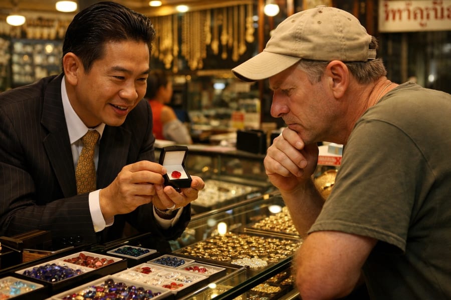 Arnaque bijouterie pierres précieuses Bangkok