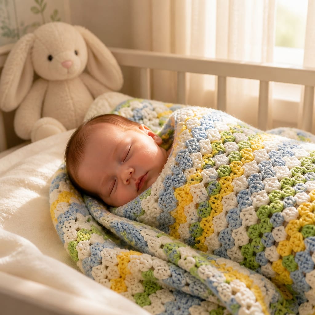 Modèle gratuit de couverture bébé chaleureuse au crochet