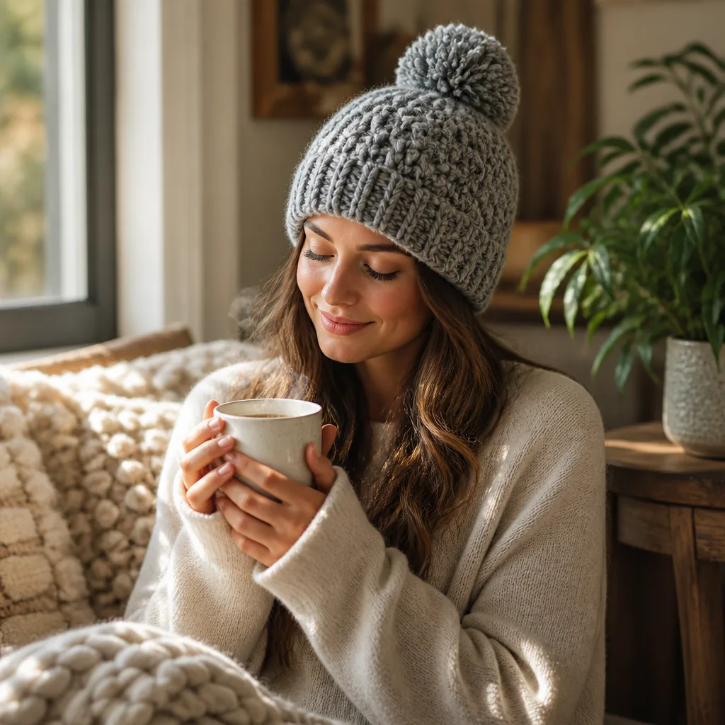 Modèle gratuit de bonnet au crochet avec pompon