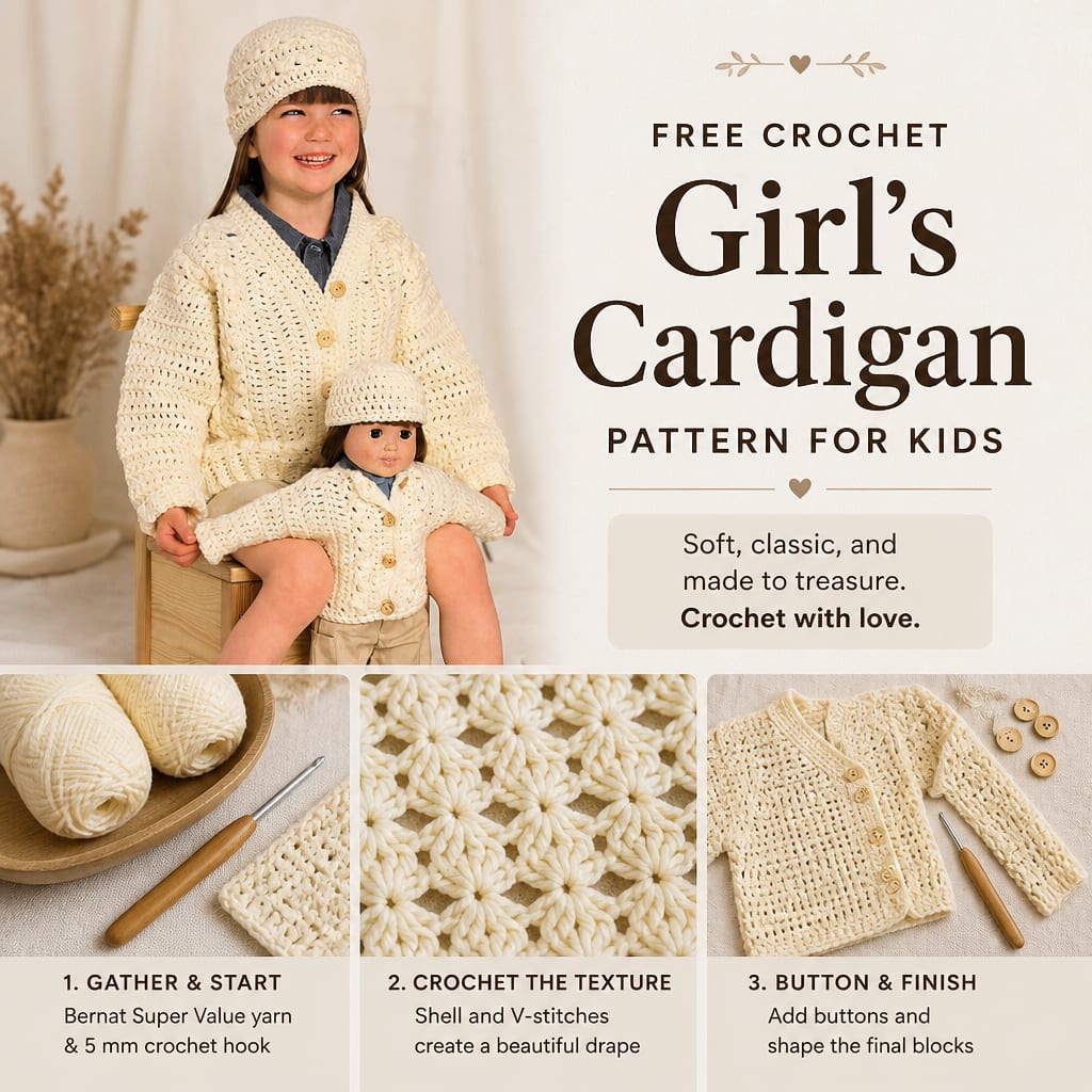 Modèle gratuit de gilet pour fille au crochet pour enfants
